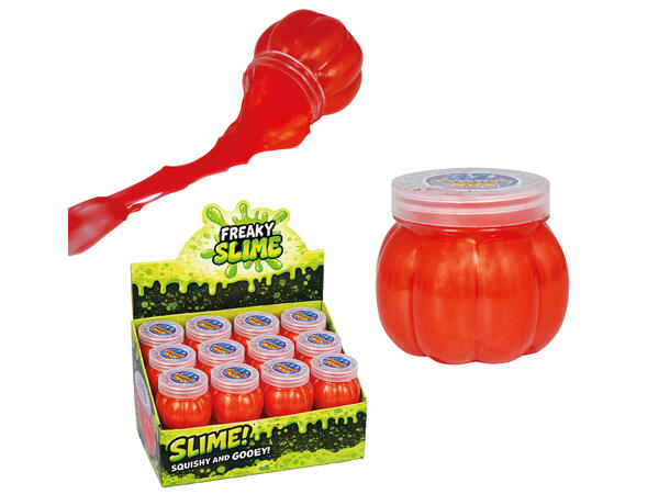 Gresskarkrukker med slim - oransje Display med 12 krukker 