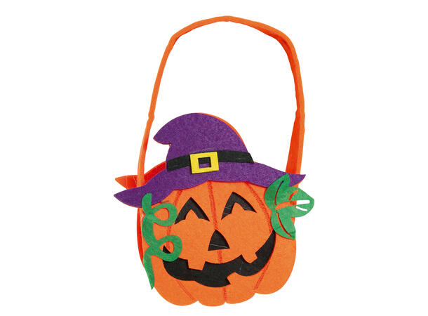 Gresskarkurv i filt m/hatt og hår 1 Kurv i filt - 12x20cm 