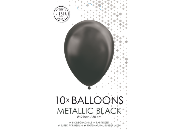 Gummiballonger - Metallic Black 10 Gummiballonger - 30cm (12") 