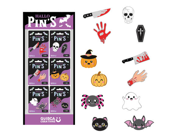 Halloween pins til barn - 6 varianter Display med 36 enheter 