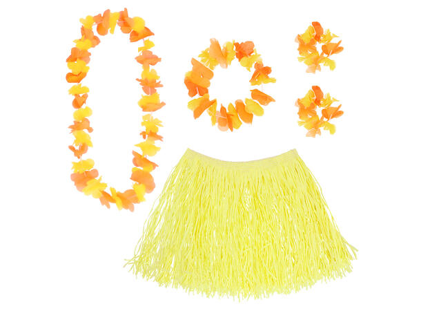 Hawaii sett - 4 farger assotert Skjørt, hodekrans, 2 armbånd, krans 