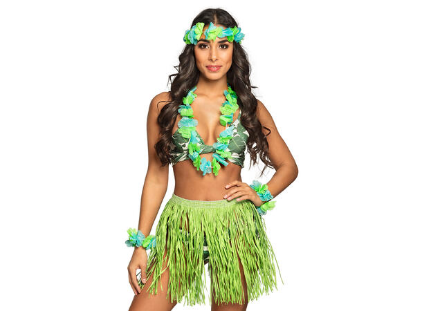 Hawaii sett - 4 farger assotert Skjørt, hodekrans, 2 armbånd, krans 