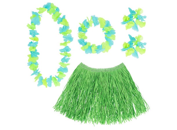 Hawaii sett - 4 farger assotert Skjørt, hodekrans, 2 armbånd, krans 