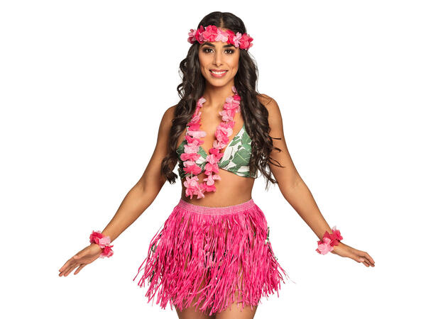 Hawaii sett - 4 farger assotert Skjørt, hodekrans, 2 armbånd, krans 