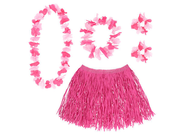 Hawaii sett - 4 farger assotert Skjørt, hodekrans, 2 armbånd, krans 