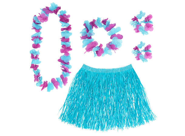 Hawaii sett - 4 farger assotert Skjørt, hodekrans, 2 armbånd, krans 