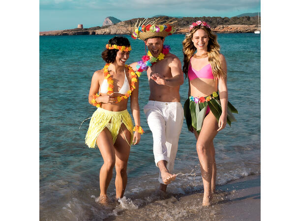 Hawaii sett - 4 farger assotert Skjørt, hodekrans, 2 armbånd, krans 