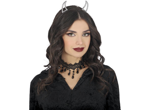 Hårbøyle - Djevelhorn - sølvstener 1 Hårbøyle i PVC 