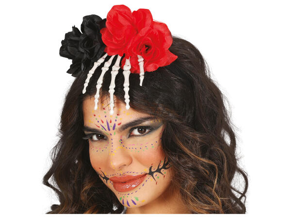 Hårbøyle m/blomster og skjeletthånd 1 Hårbøyle i PVC/Polyester 