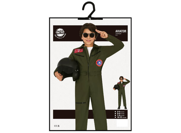 Jagerpilot barn 1 Barnekostyme til gutt - Str 7-9 År 