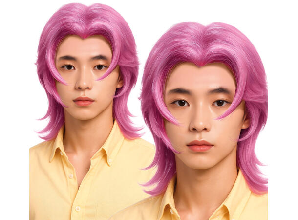 K-pop - Rock Pink - Parykk halvlang 1 Parykk i kunstig hår - Ungdom 