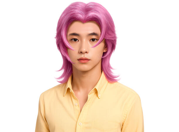 K-pop - Rock Pink - Parykk halvlang 1 Parykk i kunstig hår - Ungdom 
