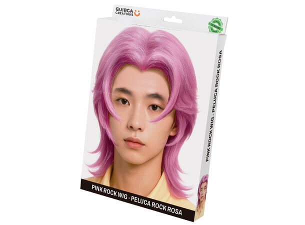 K-pop - Rock Pink - Parykk halvlang 1 Parykk i kunstig hår - Ungdom 