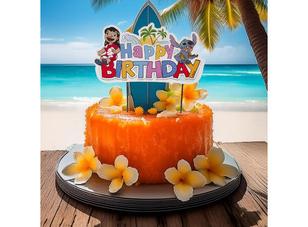 Kaketopp - Stitch 1 Kaletopp på pinner i papir - 17,5cm 