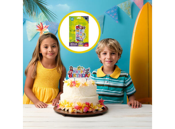 Kaketopp - Stitch 1 Kaletopp på pinner i papir - 17,5cm 