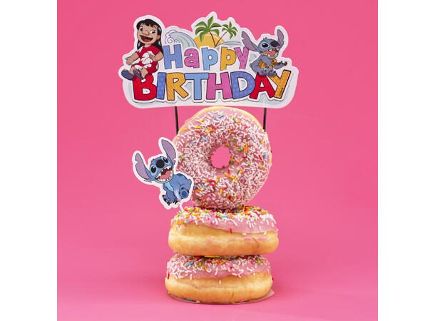 Kaketopp - Stitch 1 Kaletopp på pinner i papir - 17,5cm 