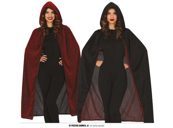Kappe med hette - Rød/Sort - Glitrende 1 Kappe i stoff til voksen - 120cm 