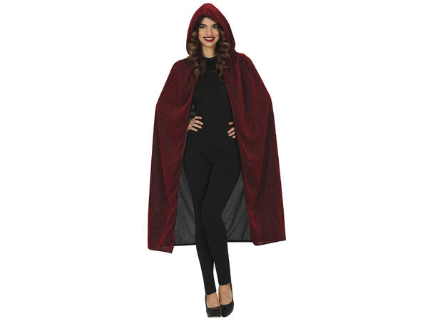 Kappe med hette - Rød/Sort - Glitrende 1 Kappe i stoff til voksen - 120cm 
