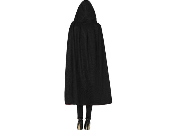 Kappe med hette - Rød/Sort - Glitrende 1 Kappe i stoff til voksen - 120cm 