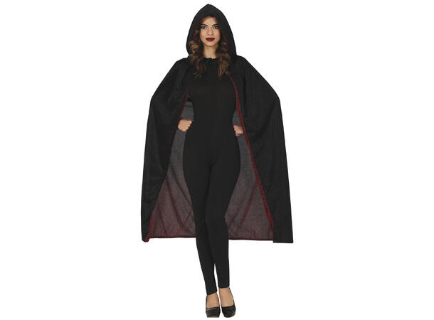 Kappe med hette - Rød/Sort - Glitrende 1 Kappe i stoff til voksen - 120cm 