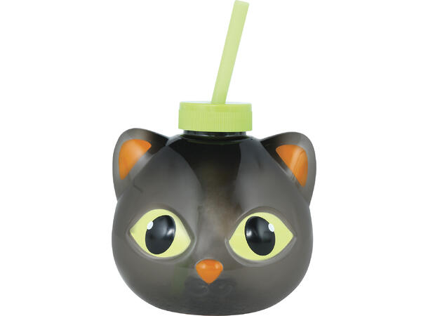 Kattekopp  m/lys 1 Kopp m/lokk og sugerør m/lys - 17cm 