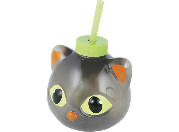 Kattekopp  m/lys 1 Kopp m/lokk og sugerør m/lys - 17cm 