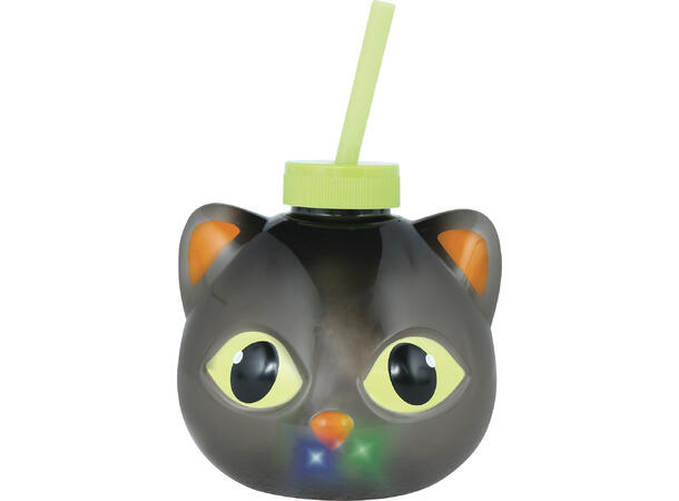 Kattekopp  m/lys 1 Kopp m/lokk og sugerør m/lys - 17cm 