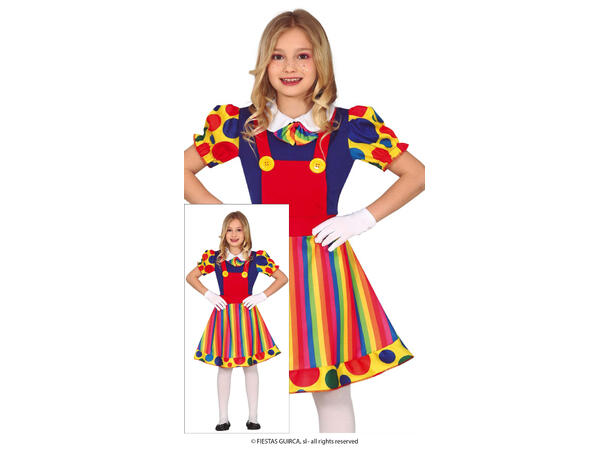 Klovn - Fargerik - Kjole 1 Barnekostyme til jente - Str 5-6 År 