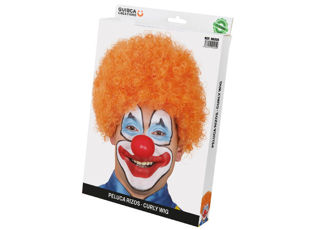 Klovneparykk m/krøller - Oransje 1 Parykk i syntetisk hår til voksen 