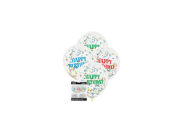 Konfettiballonger - Happy Birthday - Ass 6 Konfettiballonger - 30cm (12")