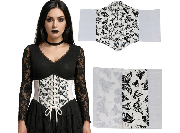 Korsett til voksen - Hvit m/sommerfugler 1 Korsett i polyester - onesize 