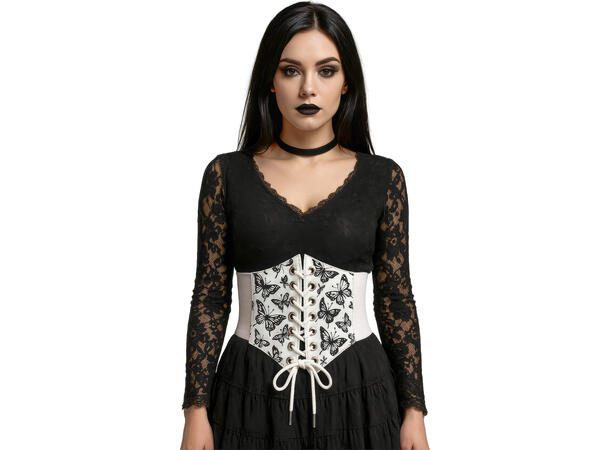 Korsett til voksen - Hvit m/sommerfugler 1 Korsett i polyester - onesize 