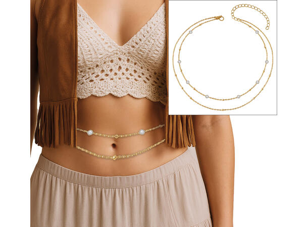 Magekjede i gull med sølvstener 1 Magekjede i metall/PVC 