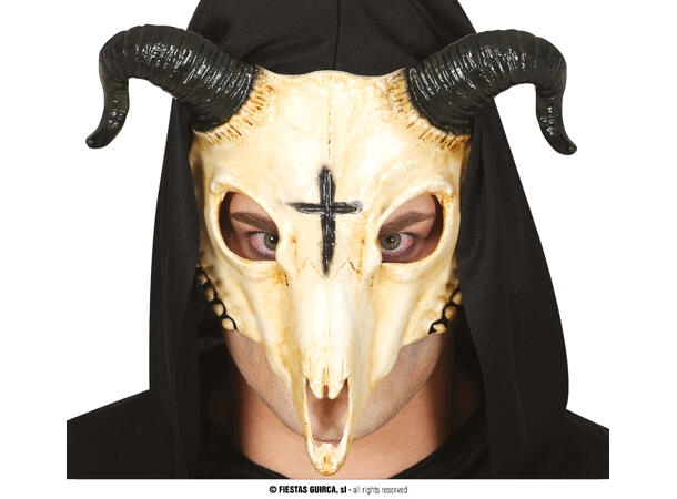 Maske - Hodeskall bukk med horn 1 Maske i PVC 