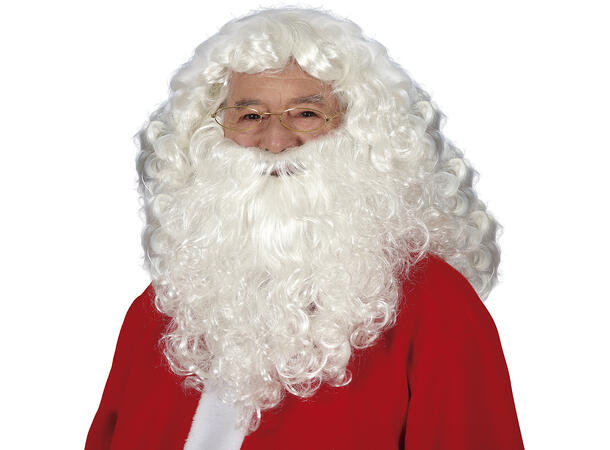 Nisseparykk m/skjegg HQ - Hvit m/krøller 1 Parykk m/skjegg i syntetisk hår 