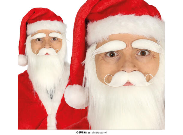 Nisseskjegg med bart og bryn - Hvit 1 Skjegg m/bart og bryn i syntetisk hår 