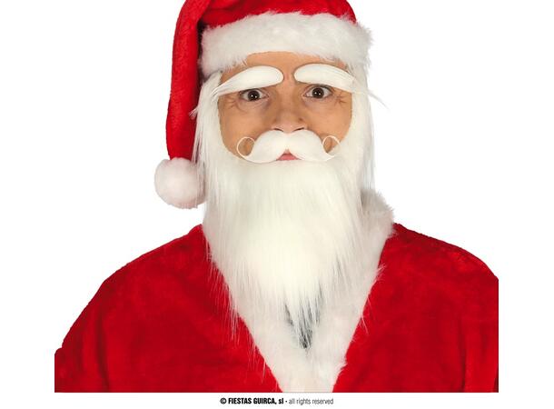 Nisseskjegg med bart og bryn - Hvit 1 Skjegg m/bart og bryn i syntetisk hår 