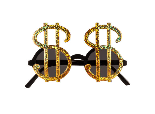 Partybriller - "$"-tegn - Gull 1 Par briller i plast 