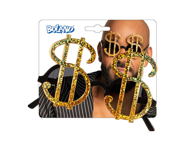 Partybriller - "$"-tegn - Gull 1 Par briller i plast 