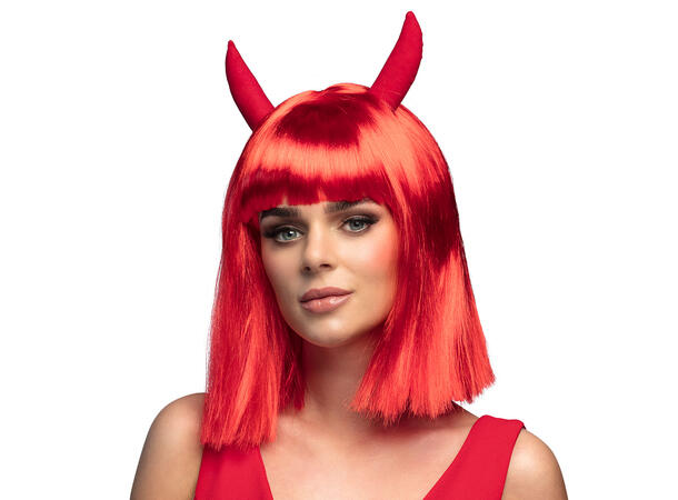 Parykk -  Spicy devil - Rød m/horn 1 Dameparykk - Onesize 
