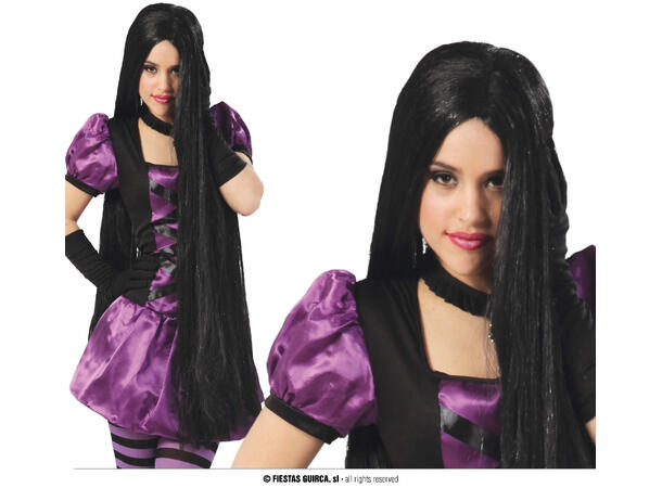 Parykk ekstra lang - sort 1 Parykk i syntetisk hår - 100cm 