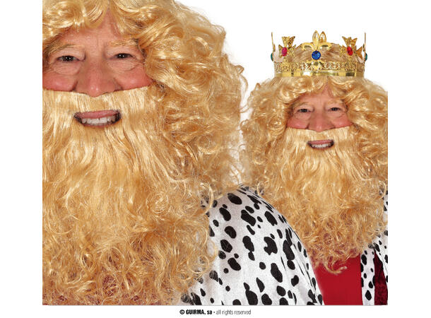 Parykk med skjegg - Blond konge 1 Parykk og skjegg i syntetisk hår 