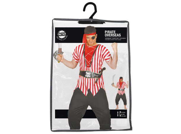 Piratkostyme - Rød/Sort/Hvit 1 Herrekostyme - str 54-56 (XL) 