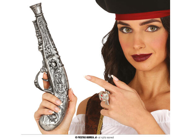 Piratpistol - sølv 1 Pistol i plast - 30cm - til voksen 