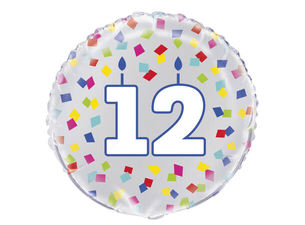 Rainbow Confetti Bursdag - "12" 1 Folieballong - 46cm (18")