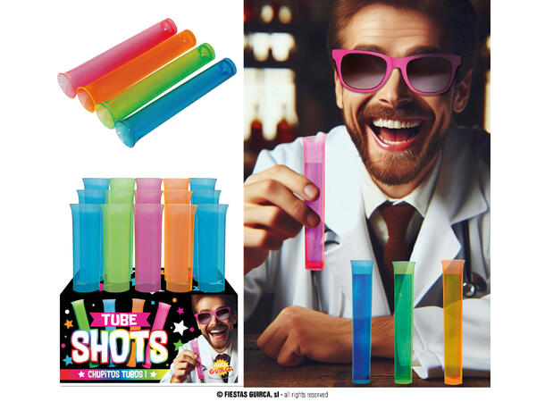 Reagensrør til Shots - Ass Neon farger 1 Display med 15 reagensrør - 13cm 