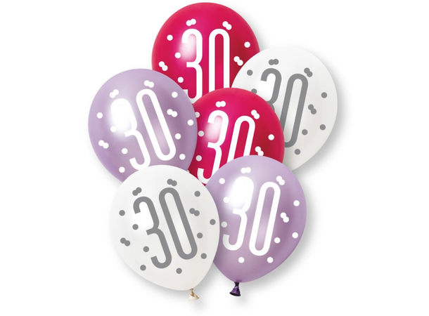 Rosa & Sølv Glitz - #40 6 Gummiballonger - 30cm (12") - 3 farger