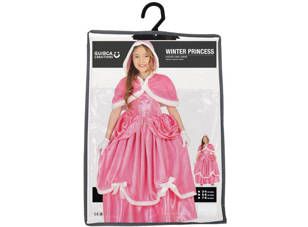 Rosa prinsesse - Kjole, Kappe og hette 1 Barnekostyme til jente - Str 5-6 År 