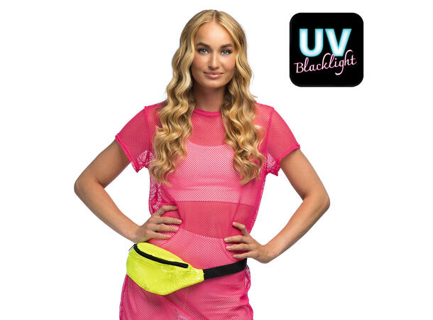 Rumpetaske m/Paljetter - Neon Gul 1 Caps til voksen - Onesize 