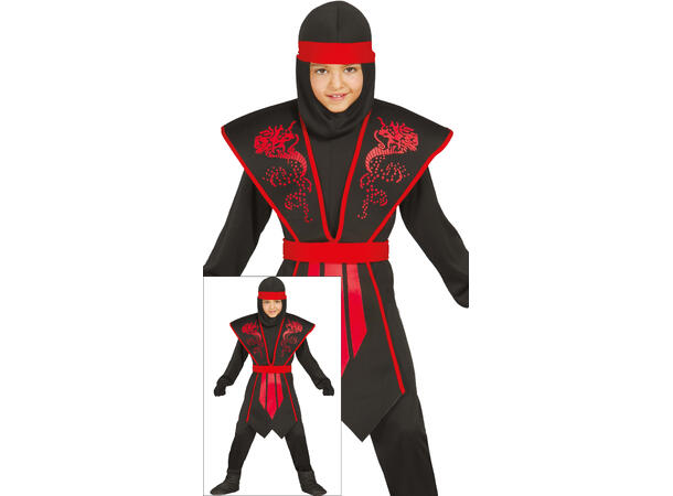 Rød/Sort Ninja - Gutt 1 Kostyme til barn - 3-4 år (105cm) 